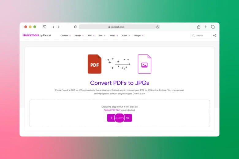 how to convert pdf to jpg using quicktools by picsart