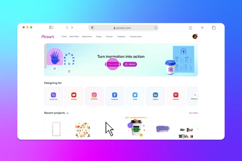 how to start a new project in picsart web