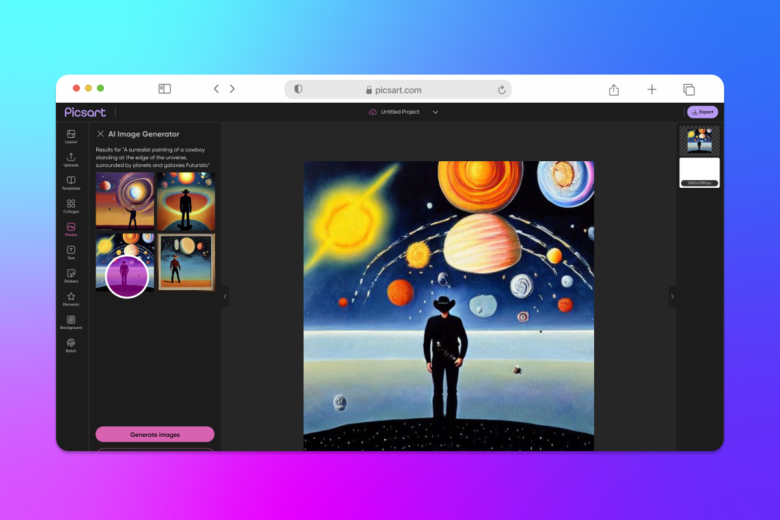 how to select an ai generated image in picsart web 
