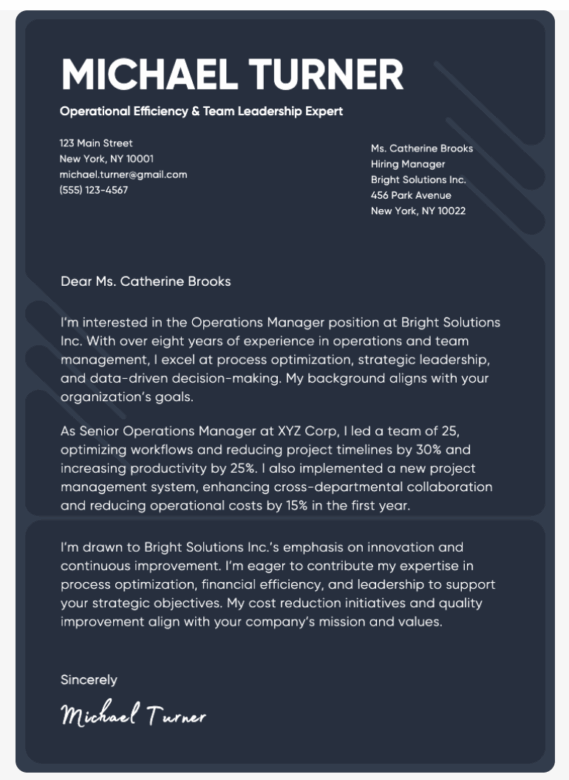 clean professional cover letter design