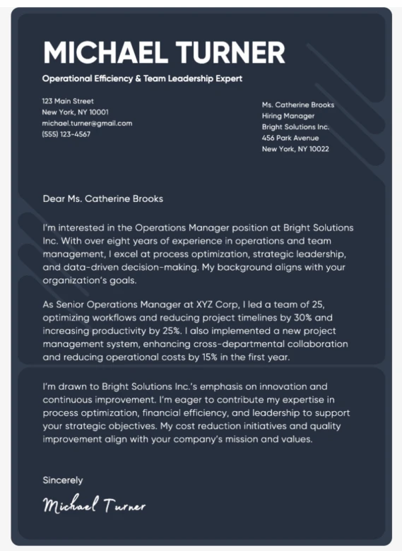 clean professional cover letter design