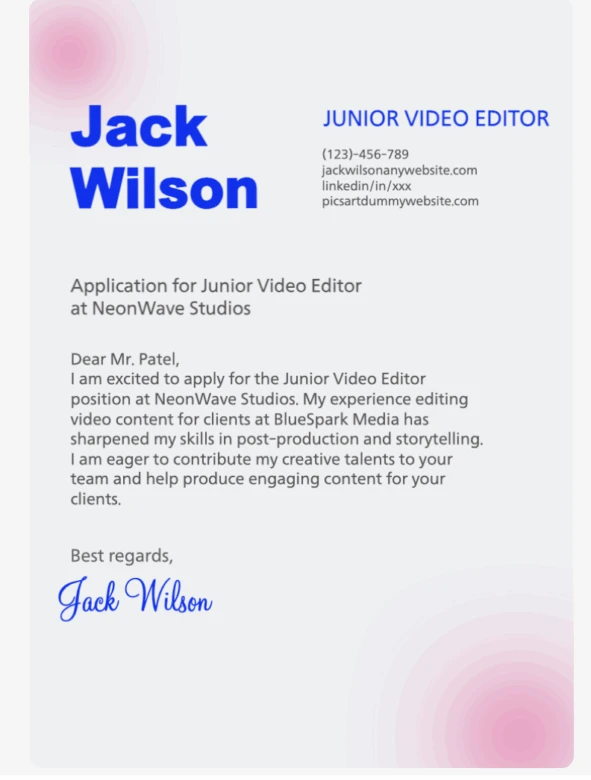 modern cover letter design