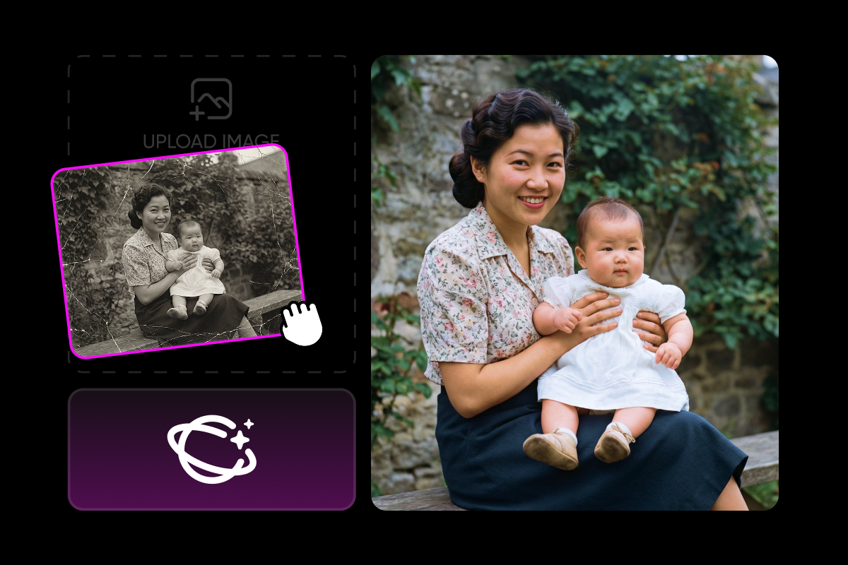 Learn a simple way of AI old photo restoration: enhance and upscale old photos with Picsart Aura
