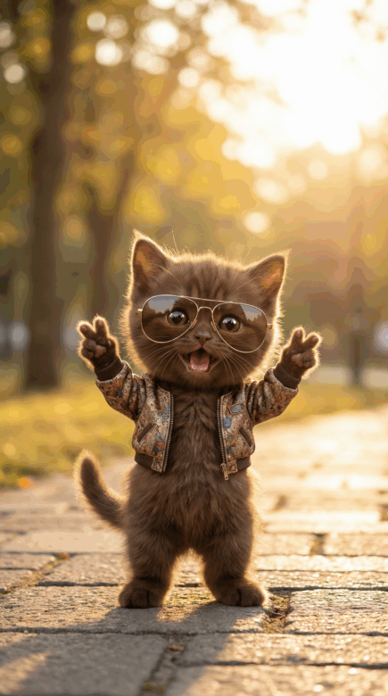 AI cat with glasses and clothes