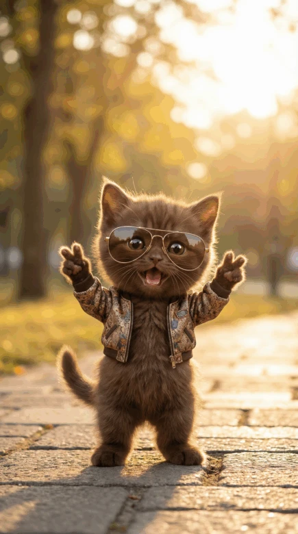 AI cat with glasses and clothes