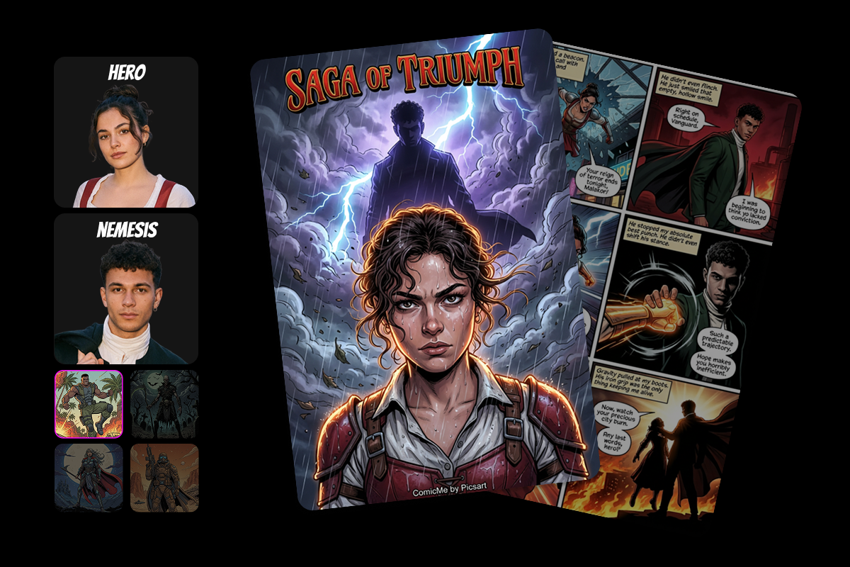 Action comic strip example created with Picsart ComicMe