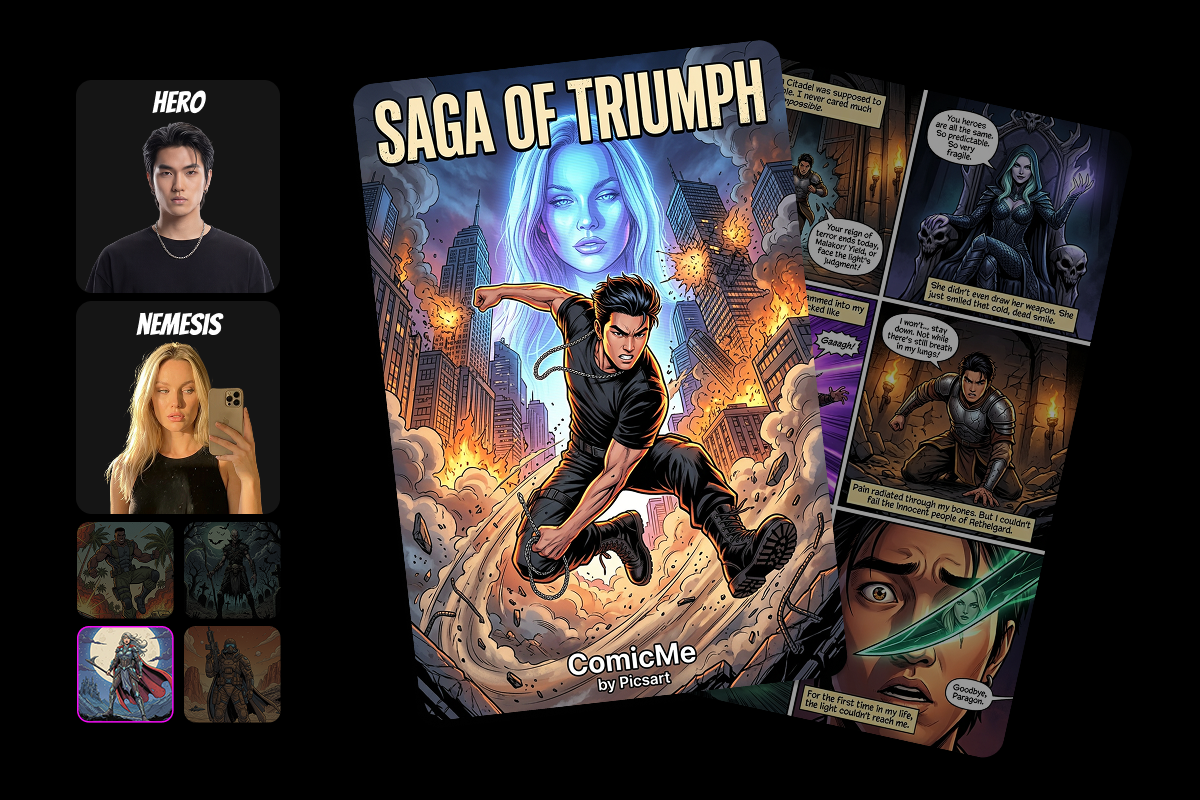 High fantasy comic strip example created with Picsart ComicMe