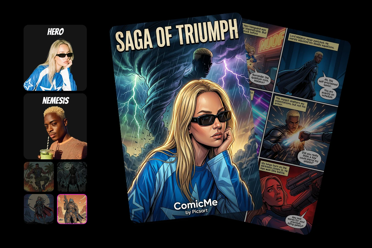 Sci-fi comic strip example created with Picsart ComicMe