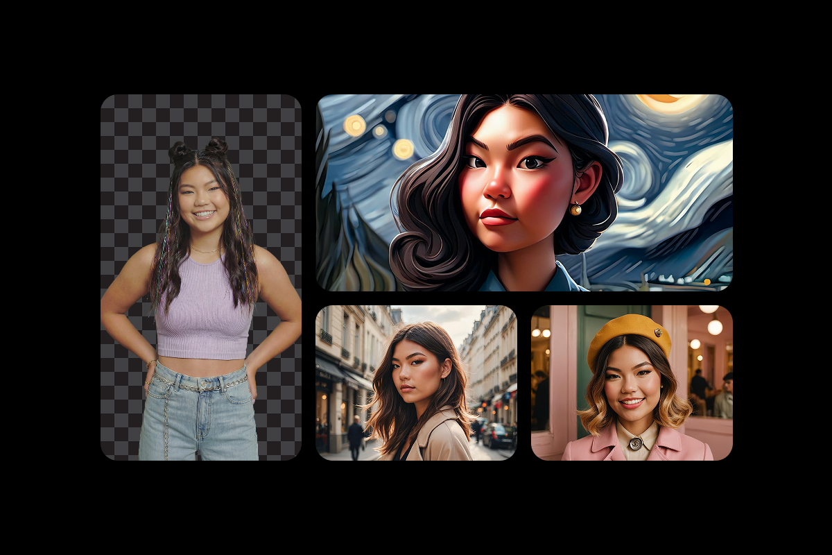 Teen creating stylized AI avatar versions of themselves with Picsart Plus