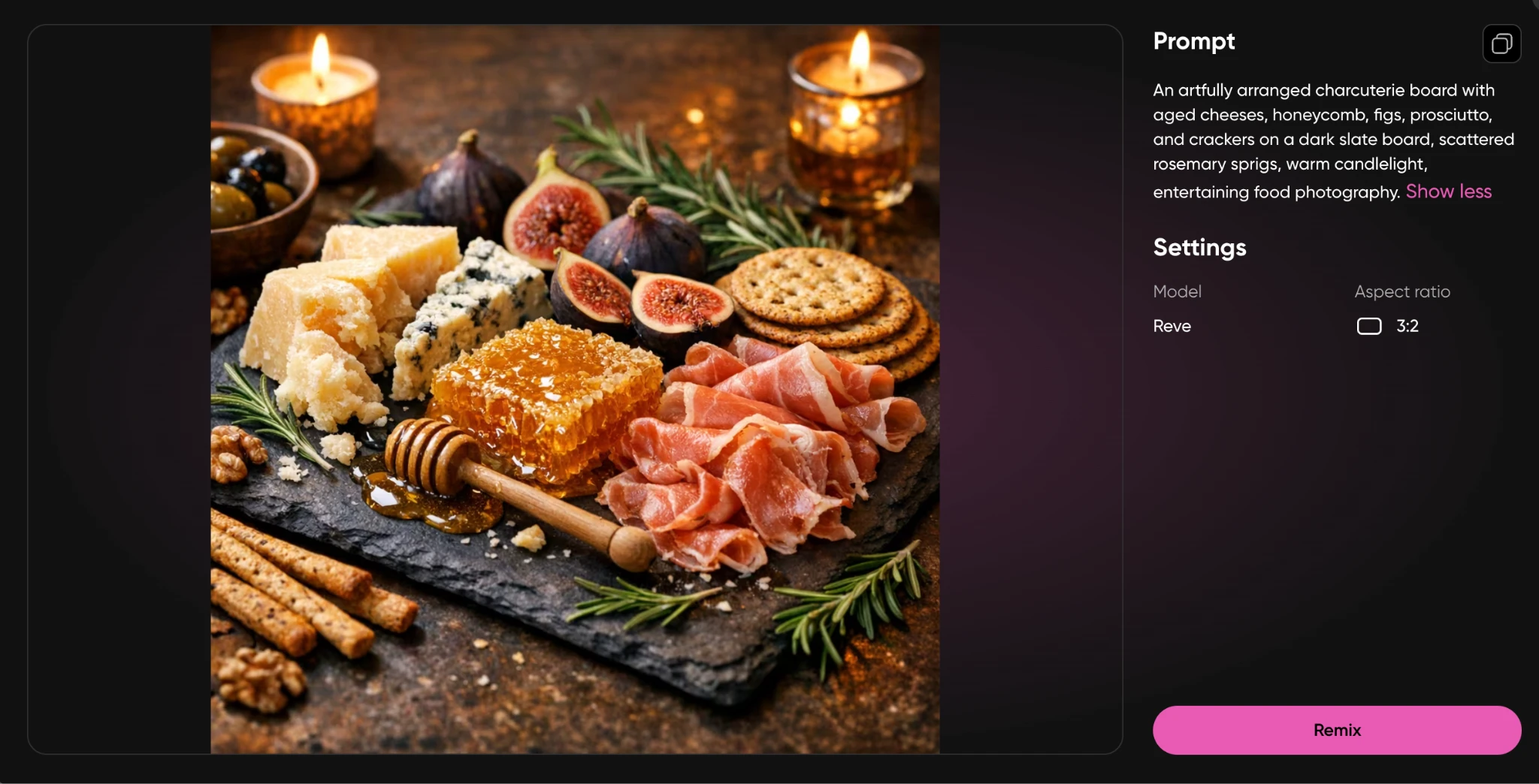 Charcuterie board with cheeses, honeycomb, figs, and prosciutto on a dark slate board