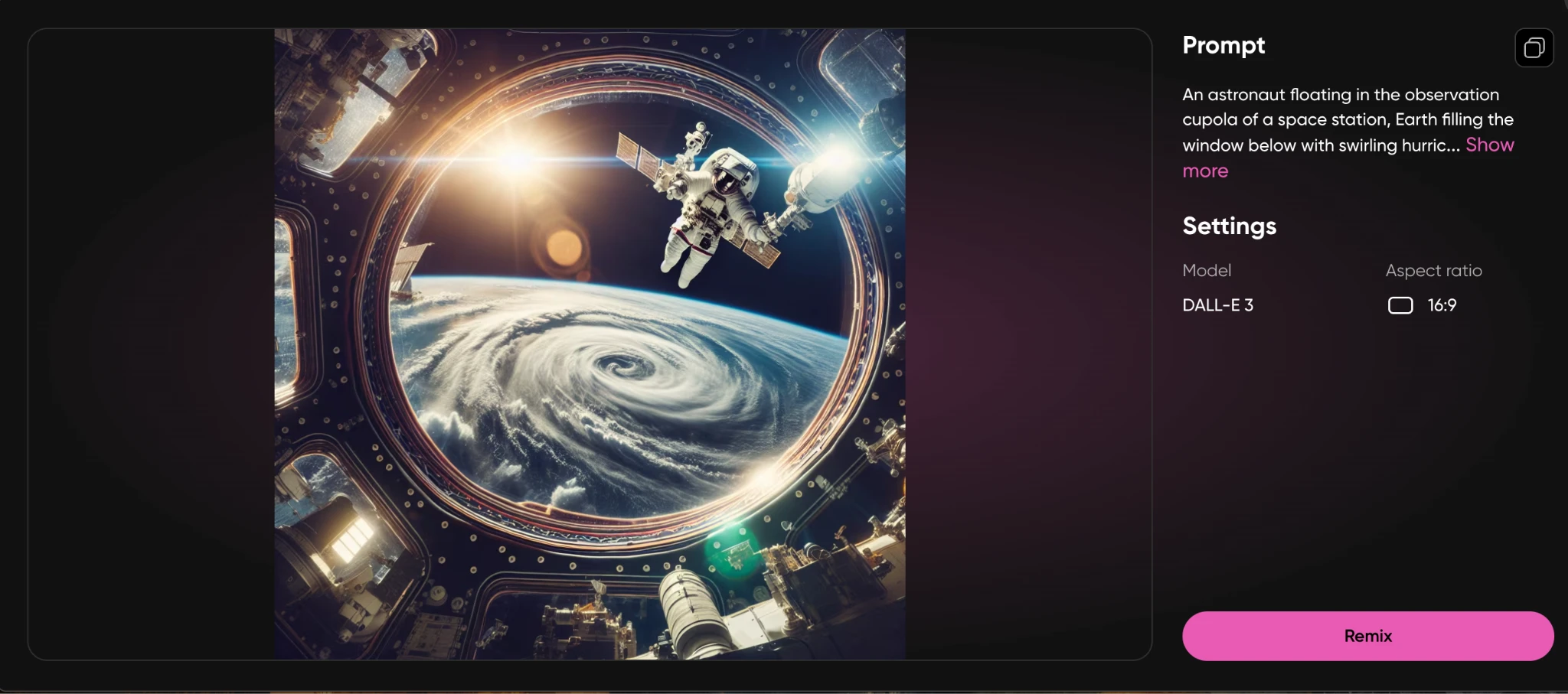 Astronaut floating in a space station observation cupola with Earth filling the window