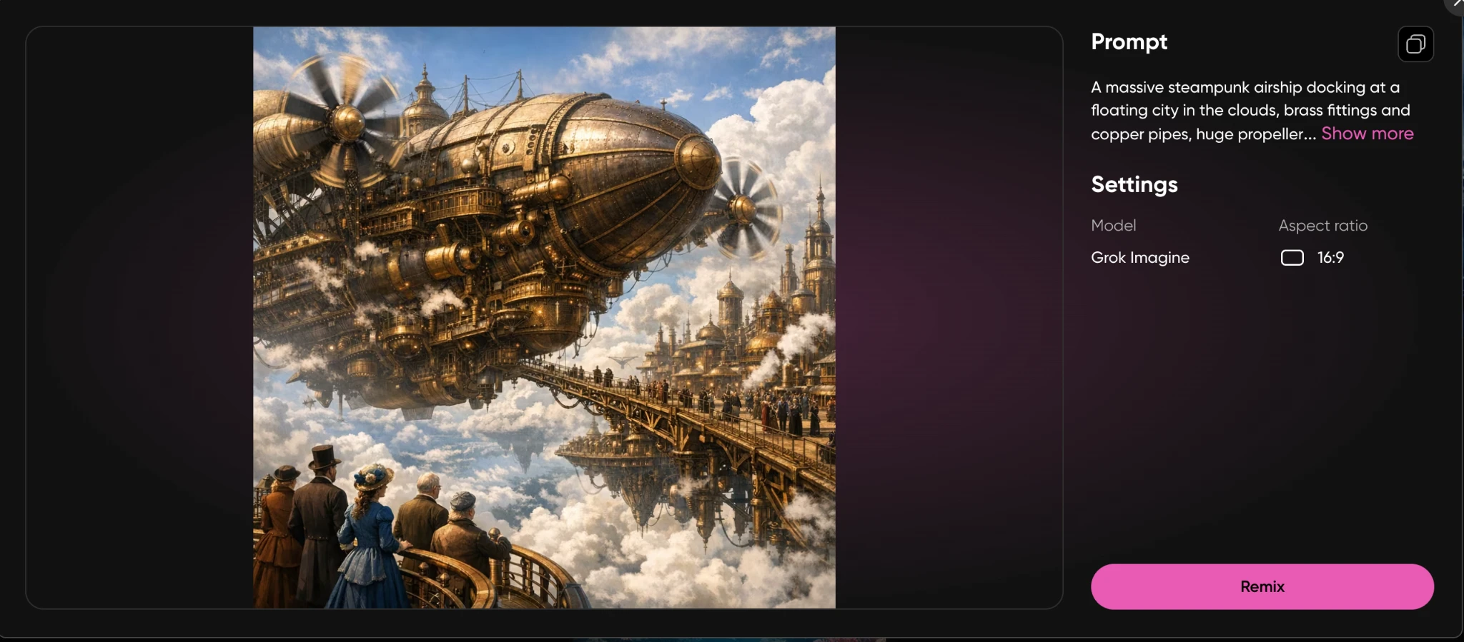 Massive steampunk airship docking at a floating city in the clouds with Victorian passengers