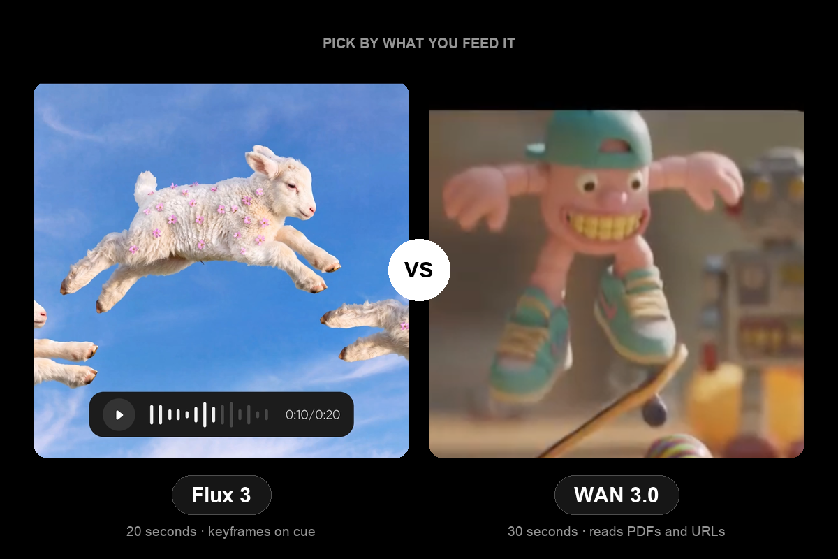 Flux 3 vs WAN 3.0: the input decides the model